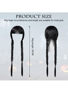 Excefore Long Plaited Wig With Bang Fringe for Women Ladies Synthetic Full Hair Natural Black Brunette Wig with Bangs for Cosplay Costume or Daily Life  - Image 4