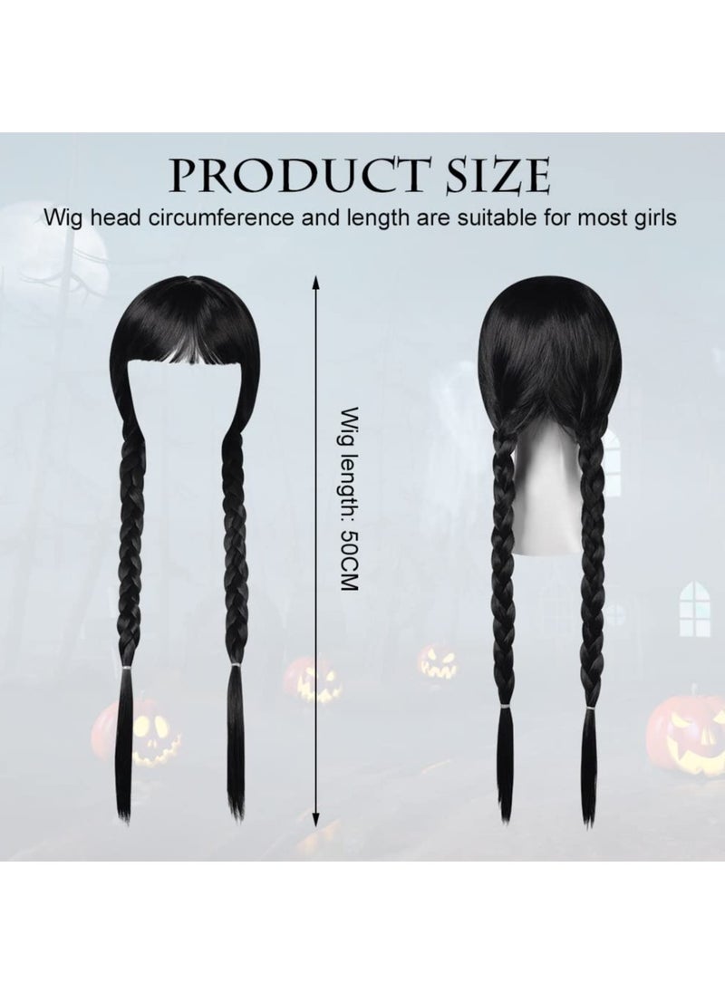 Excefore Long Plaited Wig With Bang Fringe for Women Ladies Synthetic Full Hair Natural Black Brunette Wig with Bangs for Cosplay Costume or Daily Life  - Image 4