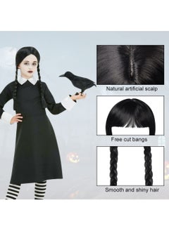 Excefore Long Plaited Wig With Bang Fringe for Women Ladies Synthetic Full Hair Natural Black Brunette Wig with Bangs for Cosplay Costume or Daily Life  - Image 2