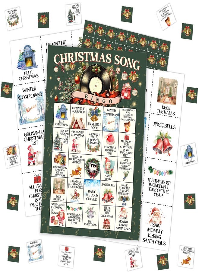 Mueddur Christmas Song Bingo Game Card, Xmas Party Bingo Set for Adults Large Group Family Friends, Christmas Winter Holiday Games for 24 Players -31 - Image 1