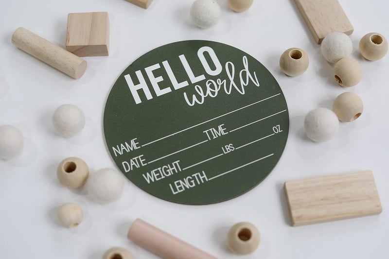 Al Raied ARS® Baby Announcement Sign for Newborns - Hello World Nursery Decor Sign & Photo Prop - 6" Green Circle Board - Image 4