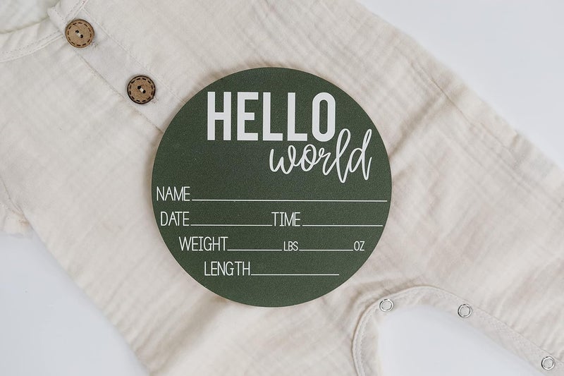 Al Raied ARS® Baby Announcement Sign for Newborns - Hello World Nursery Decor Sign & Photo Prop - 6" Green Circle Board - Image 3