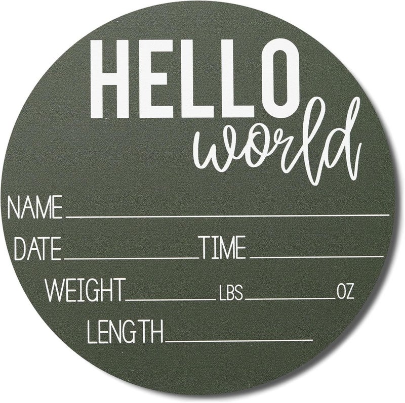 Al Raied ARS® Baby Announcement Sign for Newborns - Hello World Nursery Decor Sign & Photo Prop - 6" Green Circle Board - Image 1