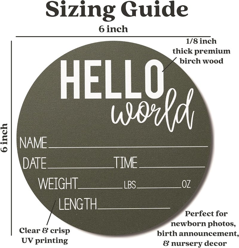 Al Raied ARS® Baby Announcement Sign for Newborns - Hello World Nursery Decor Sign & Photo Prop - 6" Green Circle Board - Image 2