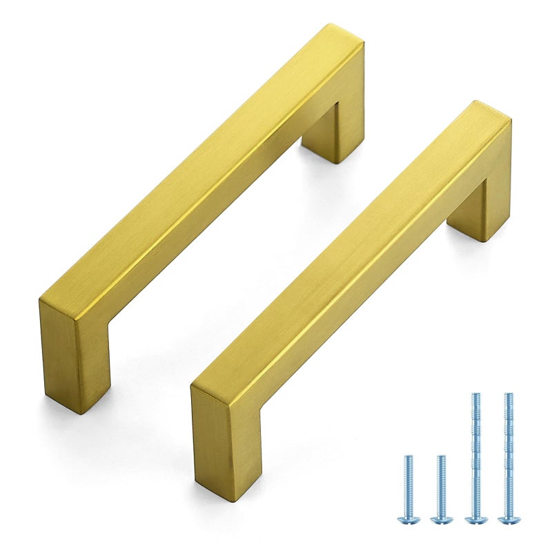JOY DECOR 10 Pack Cabinet Handles Gold Cabinet Pulls 4 Inch Kitchen Handles Square Drawer Pulls Stainless Steel Drawer Hardware Handles 102mm Hole Centers - Image 2