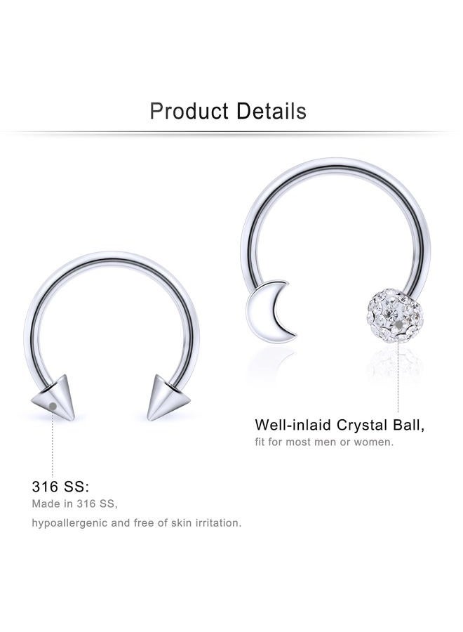 Cisyozi 16G Horseshoes Black Septum Jewelry Stainless Steel Horseshoe Septum Ring Nose Rings Hoop Helix Daith Cartilage Tragus Earrings Eyebrow Body Piercing Jewelry 6-14mm, Metal Crystal, - Image 3