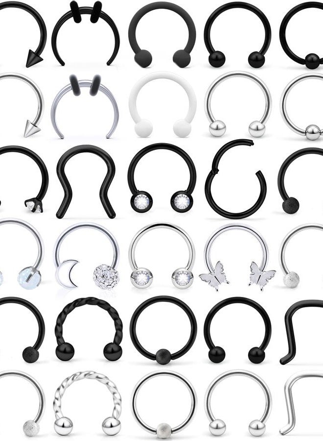 Cisyozi 16G Horseshoes Black Septum Jewelry Stainless Steel Horseshoe Septum Ring Nose Rings Hoop Helix Daith Cartilage Tragus Earrings Eyebrow Body Piercing Jewelry 6-14mm, Metal Crystal, - Image 1