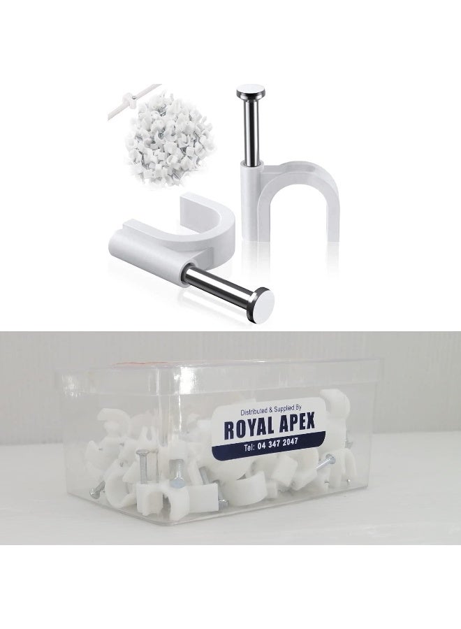 Biella Electrical Cable Wire Round Clips, Steel Nails Tacks Holder For Organizing Electric Wires Cables Lines - White (16Mm - 100Pcs)  - Image 1