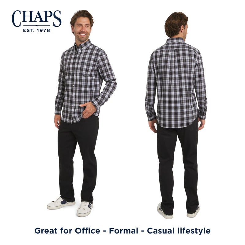 Chaps Men's Classic Fit Long Sleeve Button Down Stretch Poplin Casual Shirt, Asphalt, XX-Large - Image 3