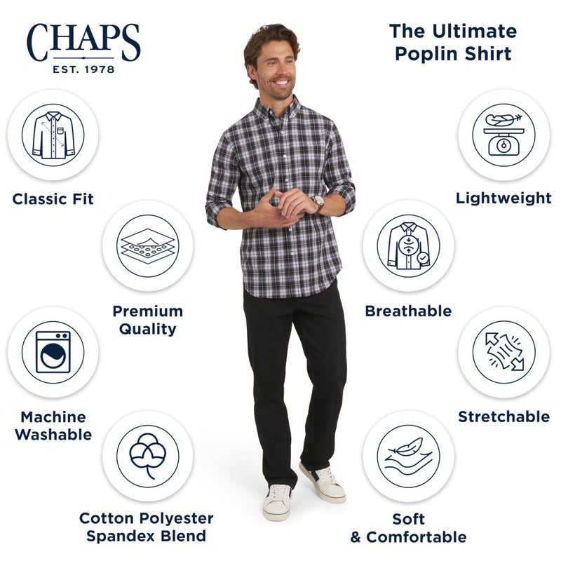 Chaps Men's Classic Fit Long Sleeve Button Down Stretch Poplin Casual Shirt, Asphalt, XX-Large - Image 4