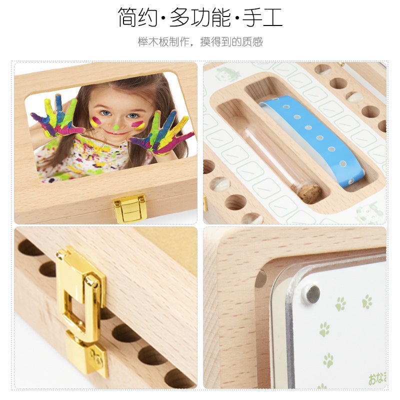 Tooth House Children Boys And Girls Fetal Hair Teeth Box English And Japanese Fetal Hair Teeth Wooden Storage Box Gift - Image 4