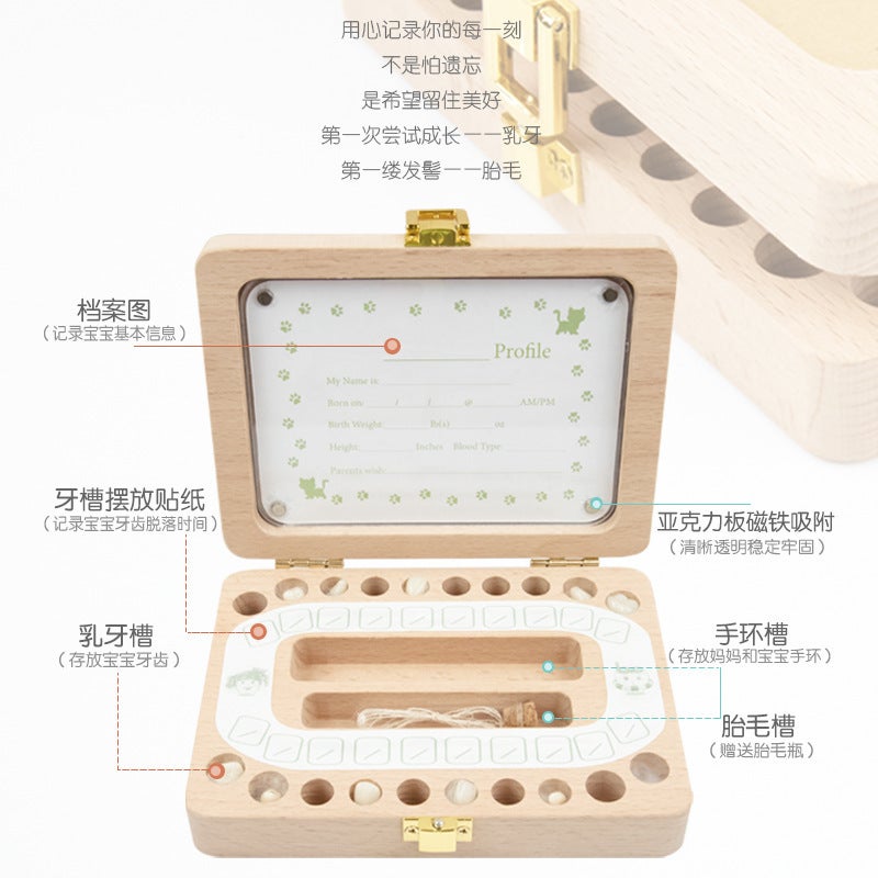 Tooth House Children Boys And Girls Fetal Hair Teeth Box English And Japanese Fetal Hair Teeth Wooden Storage Box Gift - Image 5