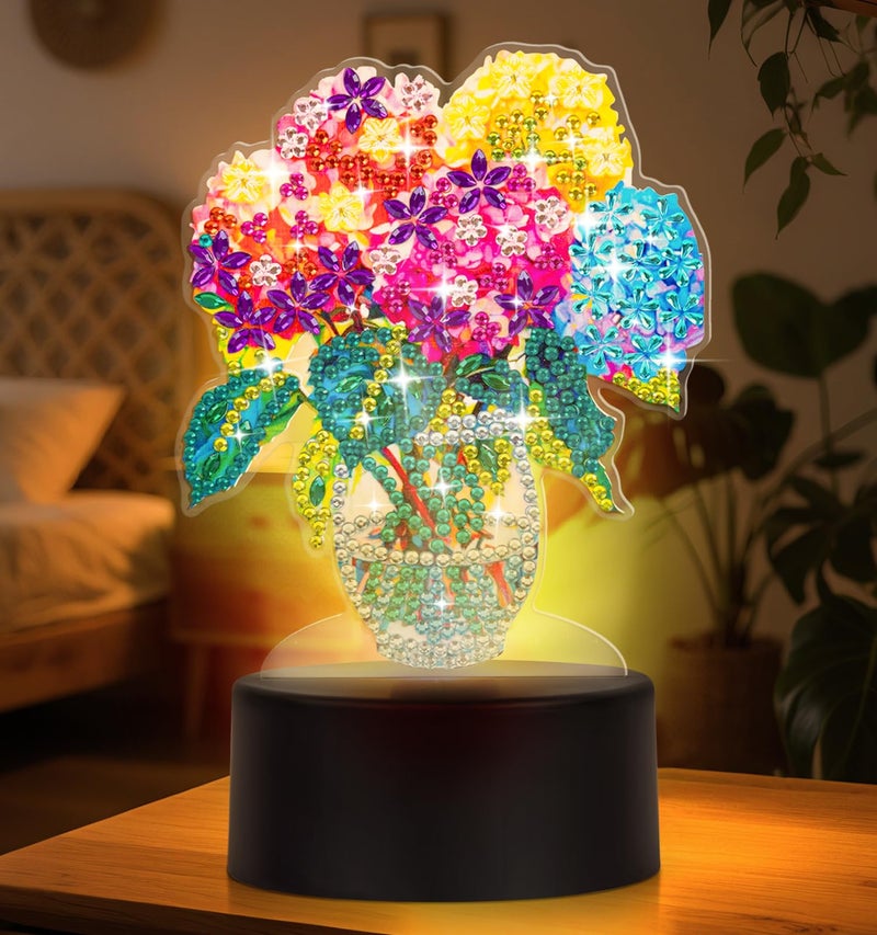 ALKALO Diamond Painting Night Light Diamond Painting Kits for Adults Desktop Ornaments for Table Tabletop Decor Diamond Art Accessories for Adult Beginner Touch Lamp for Bedrooms Living Room Flower - Image 2