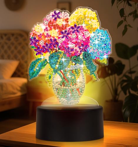 ALKALO Diamond Painting Night Light Diamond Painting Kits for Adults Desktop Ornaments for Table Tabletop Decor Diamond Art Accessories for Adult Beginner Touch Lamp for Bedrooms Living Room Flower - Image 1