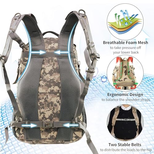 Jueachy Tactical Backpack for Men Hiking Day Pack Molle Military Rucksack Waterproof 30L EDC Bag with USA Flag Patch ACU Style - Image 4