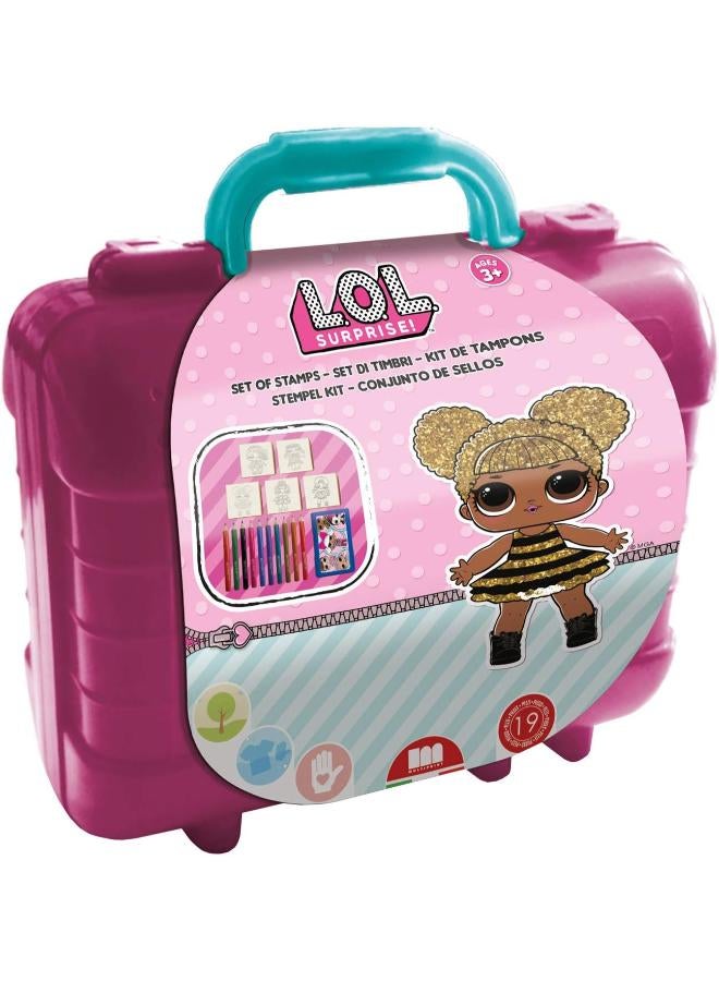 Multiprint Tashe Travel Set LOL Surprise, Made in Italy, Colouring Book, with Puzzles and Colouring Pencils, Stamp Set Children, in Wood and Natural Rubber, Non-Toxic Washable Ink, Gift Idea, - Image 1