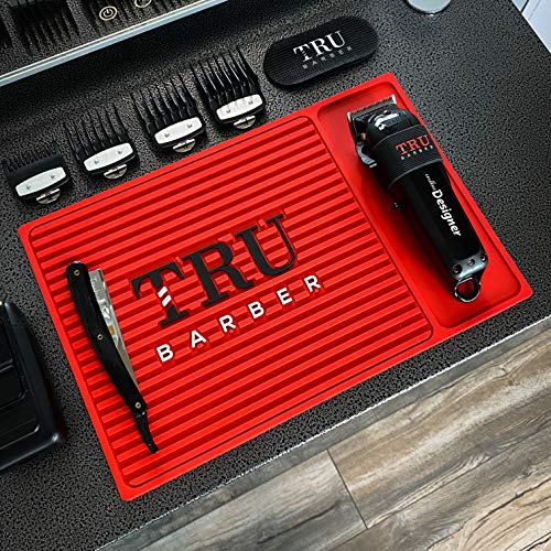 TRU BARBER ORGANIZER MAT 14”X 9” (RED) Flexible PVC Station Mat, Professional Mat, Salon and Barbershop work Station pads, Beauty salon tools hairstylist, Counter mat for clippers, Anti slip - Image 1