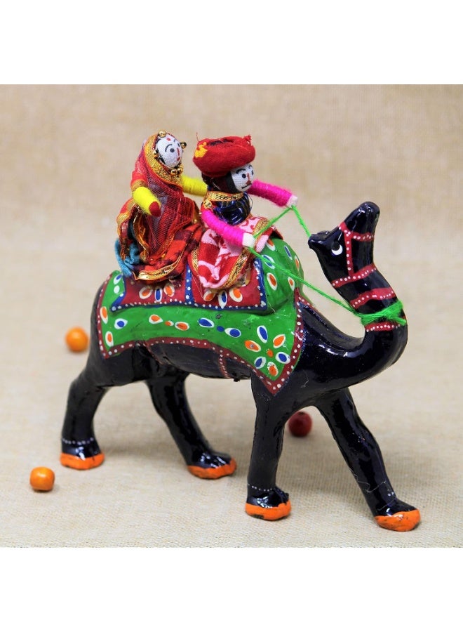 JH Gallery Handmade Recycled Material Figurines Rajasthani Doll Couple Rider Idol Showpiece, Multicolor (18 * 16 * 5cm) (Camel) - Image 1