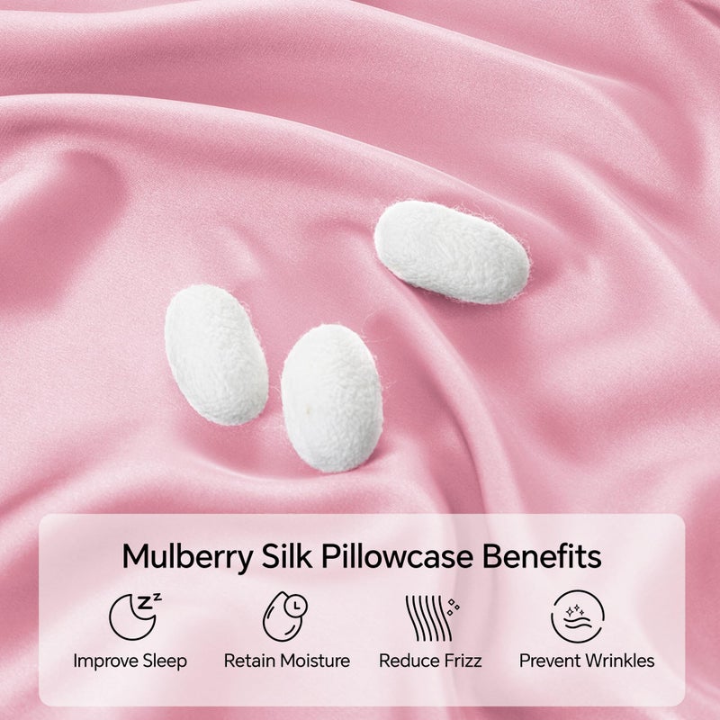 infiixso Mulberry Silk Cilwcase for Hair and Skin Silk Pillow Case بحجم كوين بحجم كوين مع سحاب مخفي 20 × 30 بوصات حالات سادة ناعمة وناعمة غير عادية للنوم الساخن (Pink 1 Pack) - Image 2