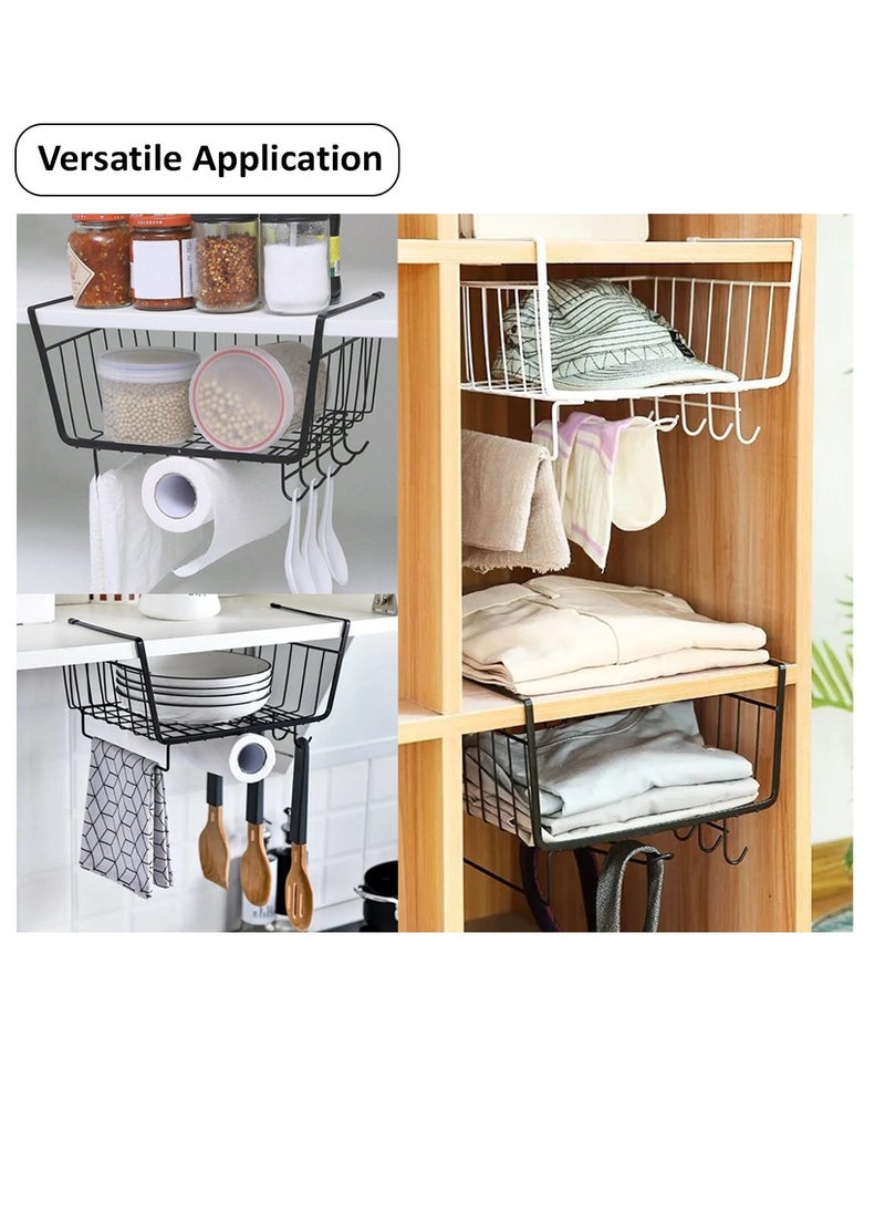 HEXAR HEXAR® Under Shelf Basket, Multifunctional Metal Cabinet Storage Basket with 4 Hooks Towel Holders Basket Organizer For Kitchen Pantry Closet  - Image 5