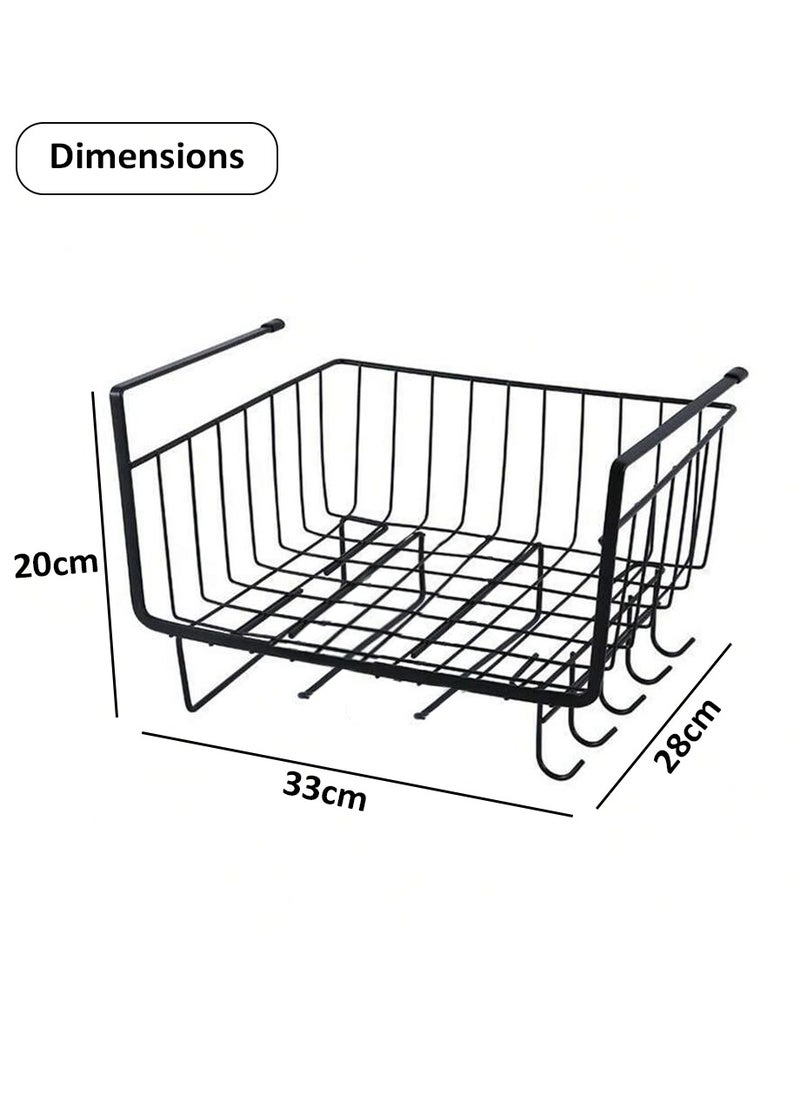 HEXAR HEXAR® Under Shelf Basket, Multifunctional Metal Cabinet Storage Basket with 4 Hooks Towel Holders Basket Organizer For Kitchen Pantry Closet  - Image 2