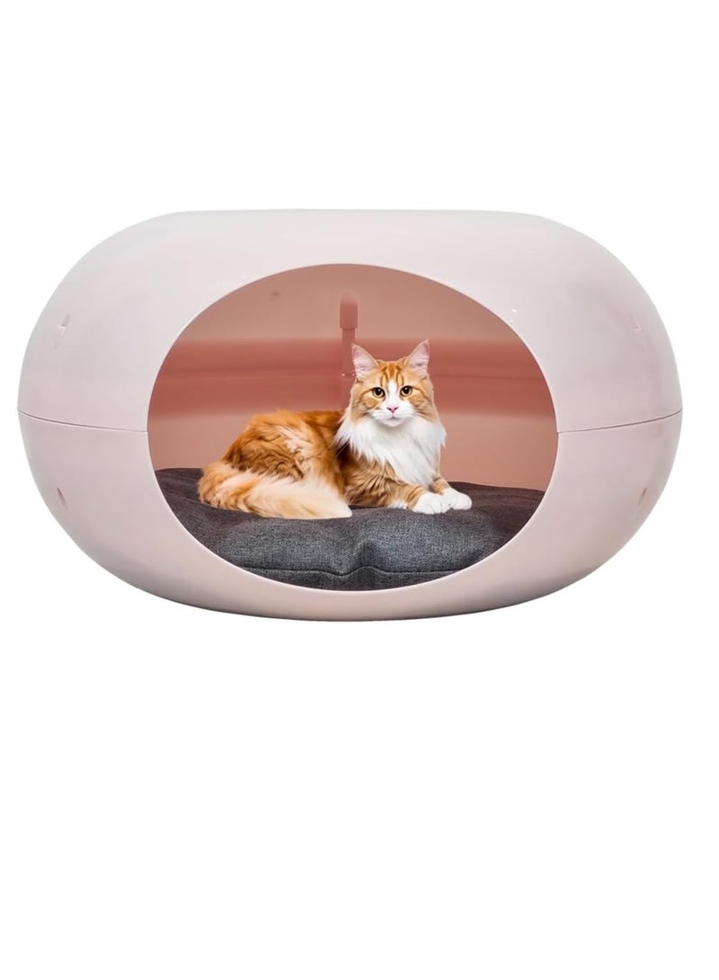 أن ان سي بيتس سرير قطط بلاستيكي مع وسادة ناعمة وقاعدة غير قابلة للانزلاق، سرير قطط مريح ومتين على شكل دونات للحيوانات الأليفة الصغيرة والقطط الصغيرة، سرير حيوانات أليفة شبه مغلق ومقاوم للماء 50 سم (وردي) - Image 1