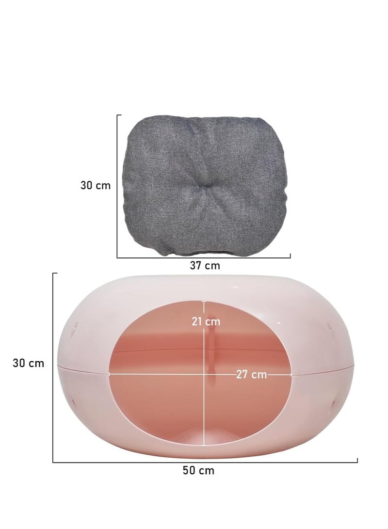 أن ان سي بيتس سرير قطط بلاستيكي مع وسادة ناعمة وقاعدة غير قابلة للانزلاق، سرير قطط مريح ومتين على شكل دونات للحيوانات الأليفة الصغيرة والقطط الصغيرة، سرير حيوانات أليفة شبه مغلق ومقاوم للماء 50 سم (وردي) - Image 2