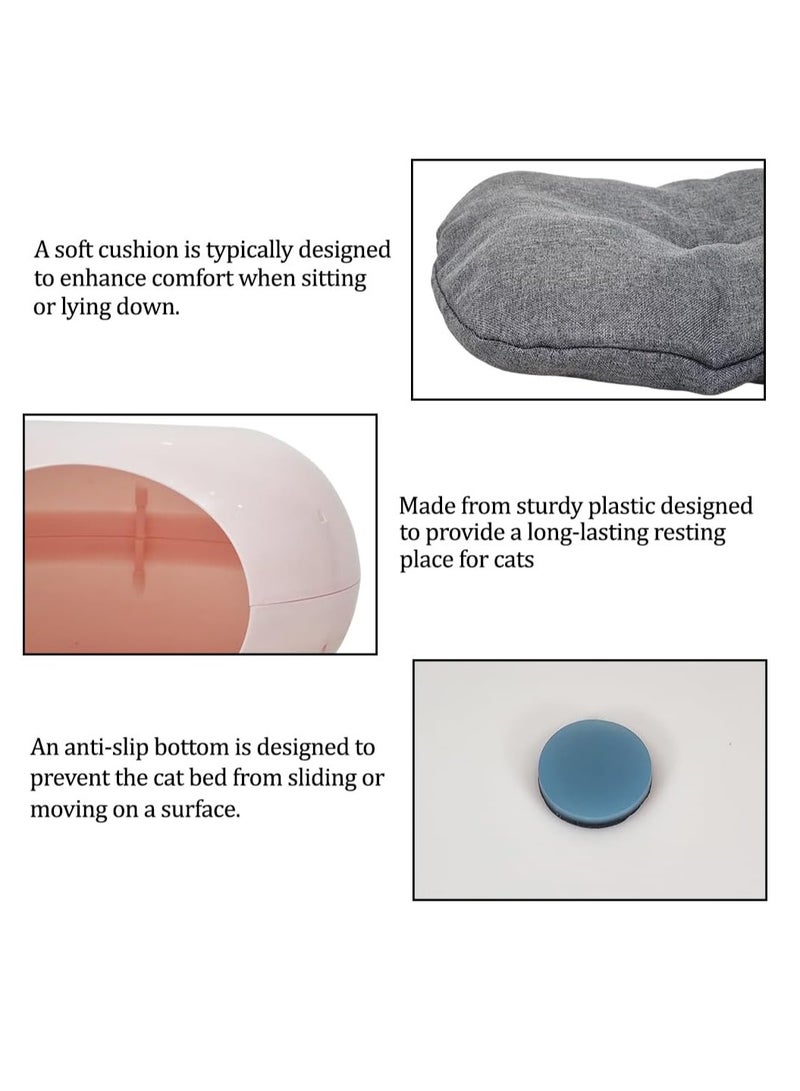 أن ان سي بيتس سرير قطط بلاستيكي مع وسادة ناعمة وقاعدة غير قابلة للانزلاق، سرير قطط مريح ومتين على شكل دونات للحيوانات الأليفة الصغيرة والقطط الصغيرة، سرير حيوانات أليفة شبه مغلق ومقاوم للماء 50 سم (وردي) - Image 3