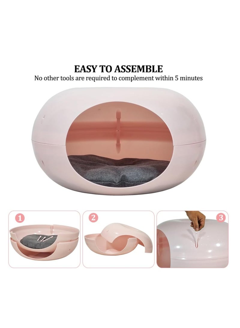 أن ان سي بيتس سرير قطط بلاستيكي مع وسادة ناعمة وقاعدة غير قابلة للانزلاق، سرير قطط مريح ومتين على شكل دونات للحيوانات الأليفة الصغيرة والقطط الصغيرة، سرير حيوانات أليفة شبه مغلق ومقاوم للماء 50 سم (وردي) - Image 4