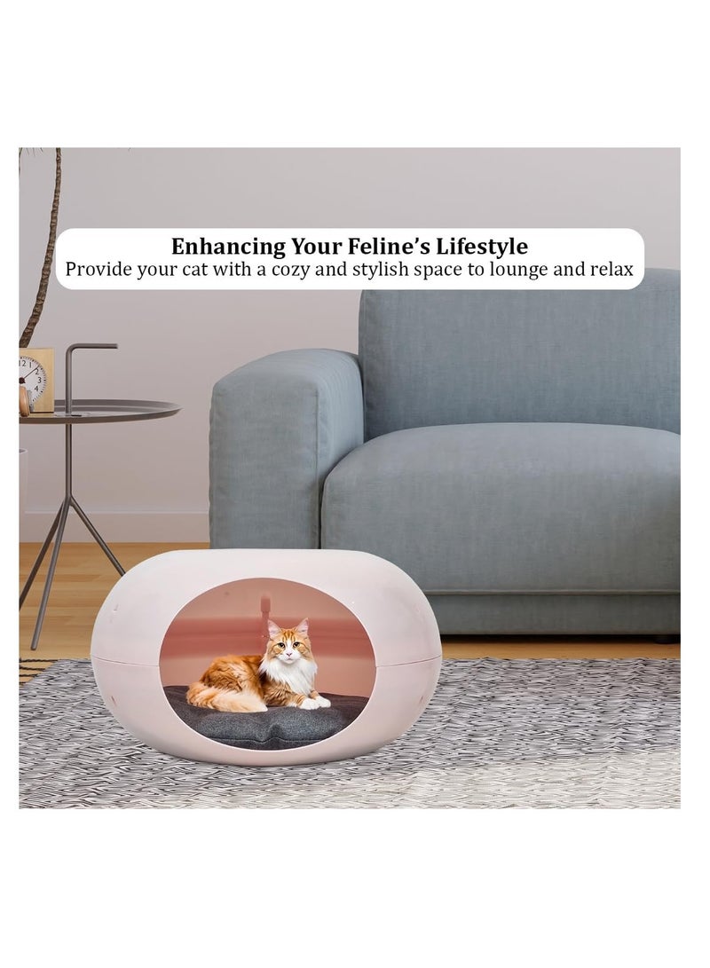 أن ان سي بيتس سرير قطط بلاستيكي مع وسادة ناعمة وقاعدة غير قابلة للانزلاق، سرير قطط مريح ومتين على شكل دونات للحيوانات الأليفة الصغيرة والقطط الصغيرة، سرير حيوانات أليفة شبه مغلق ومقاوم للماء 50 سم (وردي) - Image 5