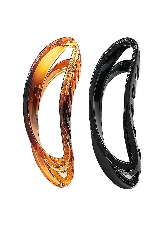 Fairytale Small Transparent D Shape Black & Brown Hair Clutcher Claws Solid Color Acrylic Hair Clip Hair Accessories for Girls and Women Pack of 2 - Image 2