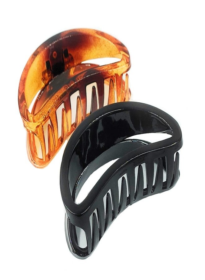 Fairytale Small Transparent D Shape Black & Brown Hair Clutcher Claws Solid Color Acrylic Hair Clip Hair Accessories for Girls and Women Pack of 2 - Image 1
