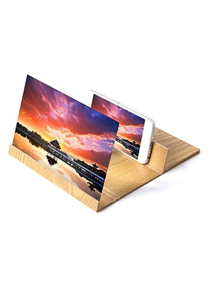 PROMASS Mobile Phone Screen Magnifier, 3D Hd Movie Mobile Phone Screen Amplifier,12 Inches Screen Magnifier Smartphone, Wooden Desktop Bracket, For Phone And Pad, Gift for children - Image 2