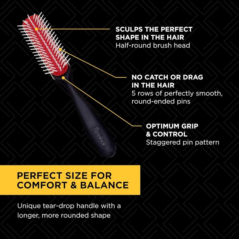 DENMAN D143 Hair Brush (Black) 5 Row Long Handle Styling Brush for Detangling, Separating, Shaping and Defining Curls,Fringes & Bangs - For Women and Men - Image 4