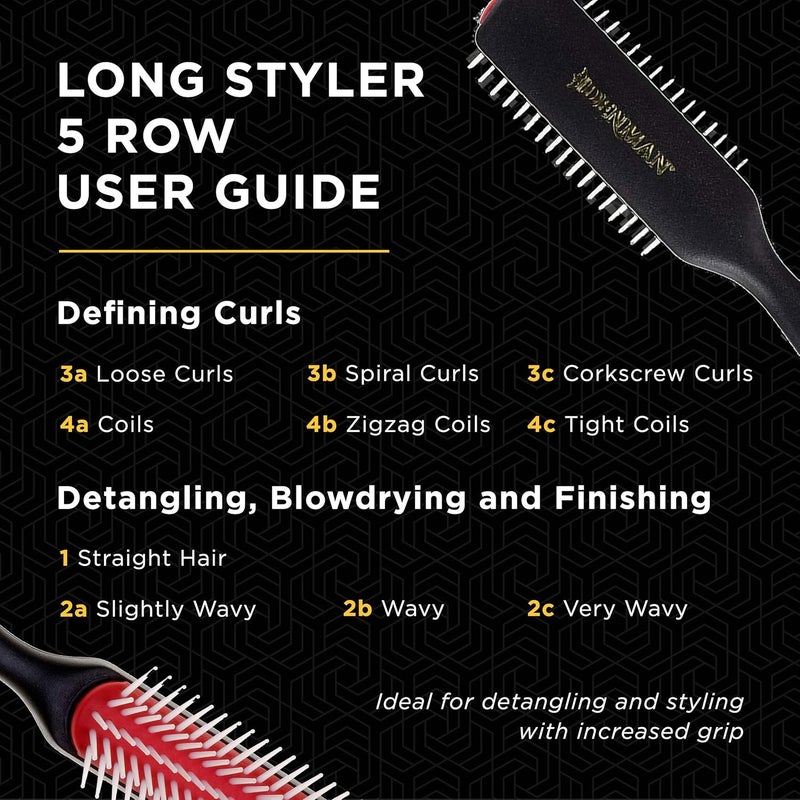 DENMAN D143 Hair Brush (Black) 5 Row Long Handle Styling Brush for Detangling, Separating, Shaping and Defining Curls,Fringes & Bangs - For Women and Men - Image 5