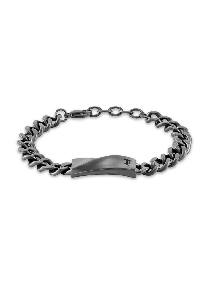 بوليس Contorto Gunmetal Stainless Steel Curb Chain Bracelet for Men
