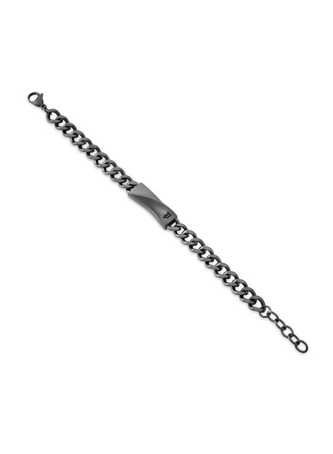 بوليس Contorto Gunmetal Stainless Steel Curb Chain Bracelet for Men