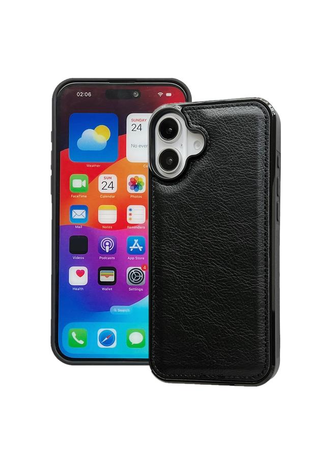 جراب خلفي من جلد البقر لهاتف iPhone 16 (أسود)