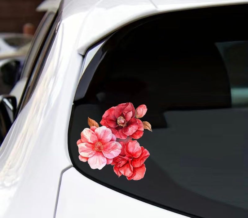 MAKTEM Watercolor Red Camelia Flower Decals for Cars, Floral Bumper Sticker, Vehicle Decor Sticker, Beautiful Camelia Flower Sticker for Hard Case, Waterbottle, Notebook, Window, Mirror (Red) - Image 2