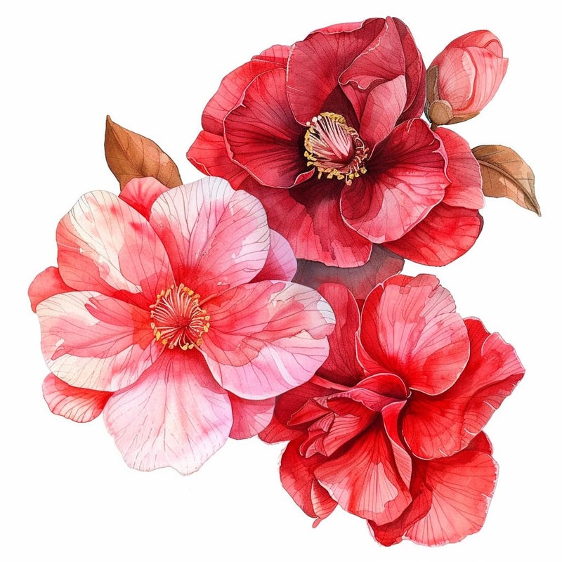 MAKTEM Watercolor Red Camelia Flower Decals for Cars, Floral Bumper Sticker, Vehicle Decor Sticker, Beautiful Camelia Flower Sticker for Hard Case, Waterbottle, Notebook, Window, Mirror (Red) - Image 1