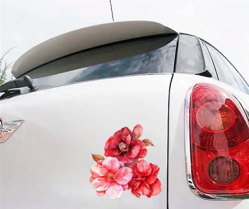 MAKTEM Watercolor Red Camelia Flower Decals for Cars, Floral Bumper Sticker, Vehicle Decor Sticker, Beautiful Camelia Flower Sticker for Hard Case, Waterbottle, Notebook, Window, Mirror (Red) - Image 3