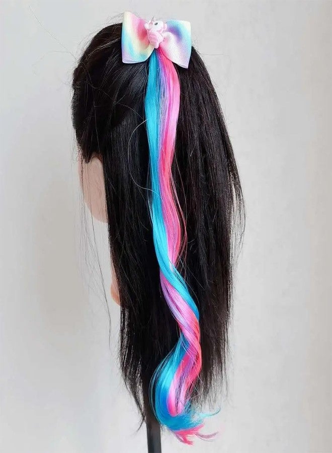 SYGA Children's Cute Cartoon Pony Unicorn Bow Hair Extensions For Girls three colors Hairpin Wig Headdress Colorful Wig(Multi-02) - Image 1