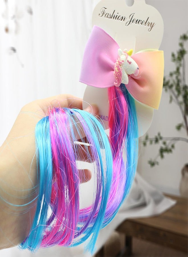 SYGA Children's Cute Cartoon Pony Unicorn Bow Hair Extensions For Girls three colors Hairpin Wig Headdress Colorful Wig(Multi-02) - Image 4