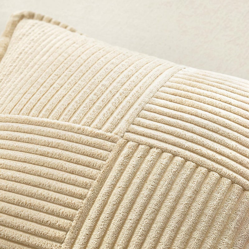 MIULEE Decorative Throw Pillow Covers for Couch Bed Livingroom 20x20 Inch Set of 2 Cream Boho Accent Throw Pllows Broadside Striped Patchwork Soft Corduroy Pillowcases - Image 5