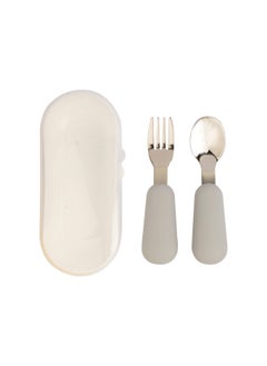 Babies Basic Stainless Steel Cutlery Set With Spoon And Fork With Travel Case - Grey  - Image 1