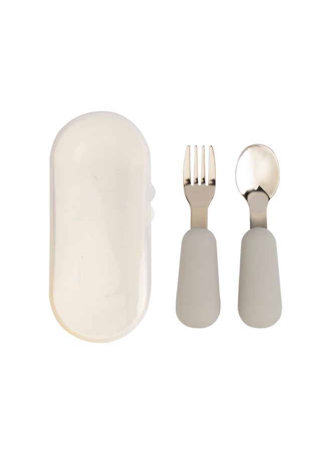 Babies Basic Stainless Steel Cutlery Set With Spoon And Fork With Travel Case - Grey  - Image 1