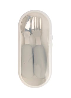 Babies Basic Stainless Steel Cutlery Set With Spoon And Fork With Travel Case - Grey  - Image 5