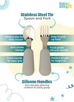 Babies Basic Stainless Steel Cutlery Set With Spoon And Fork With Travel Case - Grey  - Image 2