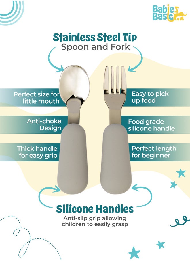 Babies Basic Stainless Steel Cutlery Set With Spoon And Fork With Travel Case - Grey  - Image 2