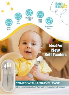 Babies Basic Stainless Steel Cutlery Set With Spoon And Fork With Travel Case - Grey  - Image 3